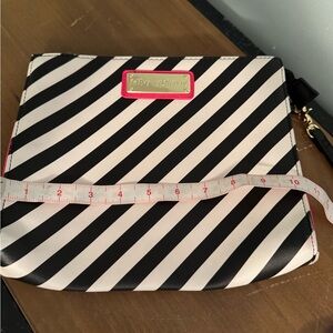 Betsey Johnson Black and White Striped Clutch with Hot Pink Accent